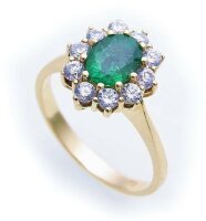 Damen Ring echt Smaragd 7 x 5 echt Gold 333 Zirkonia...