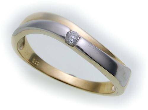 Damen Ring Bicolor echt Gold 585 Brillant 0,04ct SI Glanz Gelbgold