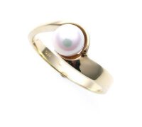 Damen Ring echt Gold 585 Perle 6,0 mm Glanz Gelbgold Zuchtperle Qualität