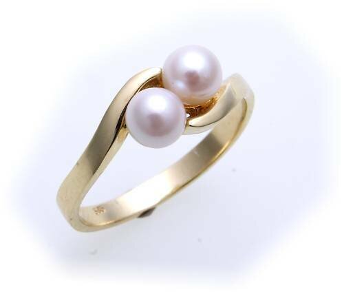 Damen Ring echt Gold 585 Perlen 5 mm Supergünstig Gelbgold Perlen