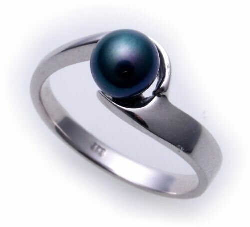 Damen Ring echt Weißgold 585 Perle grau 6,0 mm 14kt Gold Perlen Qualität