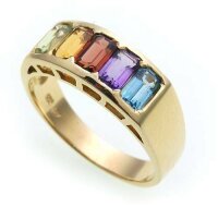 Damen Ring echte Edelsteine farb Gold 585 Regenbogen...