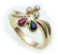 Damen Ring Rubin Saphir echt Gold 585 14 karat Brillant...