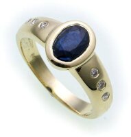 Damen Ring Safir Saphir 7x5 echt Gold 585 14 karat 0,12ct Gelbgold Diamant