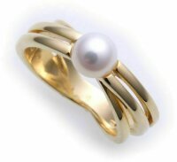 Damen Ring echt Gold 375 Perle 6,5 mm Glanz massiv...