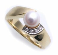 Damen Ring echt Gold 585 Brillant 0,03ct und Perle...