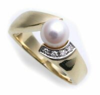 Damen Ring echt Gold 585 Brillant 0,03ct und Perle...