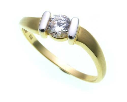 Damen Ring Gold 585 1 Zirkonia Fassung rhodiniert matt Gelbgold Qualität