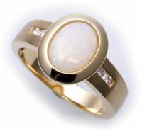 Damen Ring Gold 585 Brillant 0,06ct Opal Milchopal 9x7...