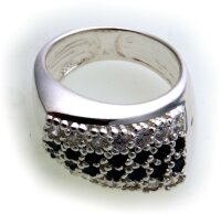 Damen Ring schwarz weiß echt Silber 925 Zirkonia...