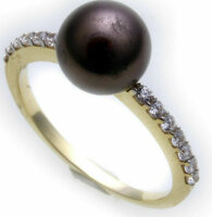 Damen Ring Perlen echt Gelbgold 333 8kt Zirkonia Gold Top Qualität Zuchtperle
