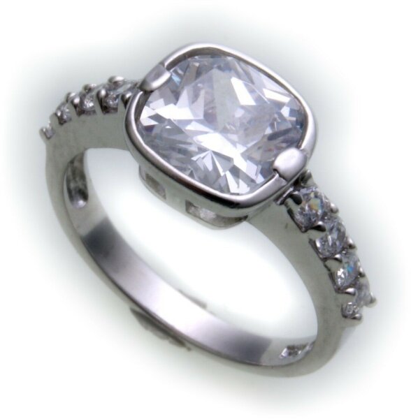 Damen Ring Zirkonia Silber 925 Sterlingsilber rhodiniert Solitär Qualität