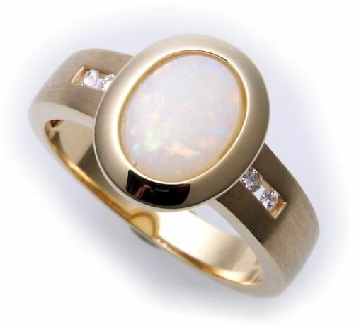 exkl Damen Ring echt Gold 585 echt Opal Brillant 0,08ct Gelbgold Diamant