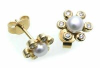 Damen Ohrringe Ohrstecker Perlen 4,5 mm Brillant Gold 333...