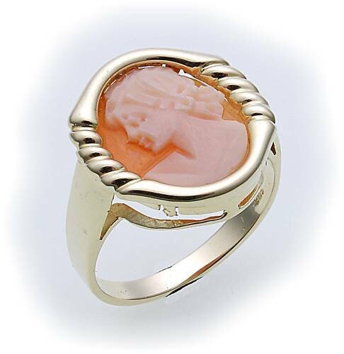 Damen Ring m. Muschelgemme Gold 585 Gelbgold Granatring Muschelkamee 8074/5GE