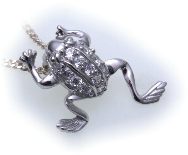 Anhänger Frosch echt Silber 925 mit Zirkonia Kröte Halsschmuck Sterlingsilber