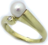 Damen Ring echt Gelbgold 585 14 karat Perlen 8 mm...