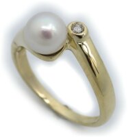 Damen Ring echt Gelbgold 585 14 karat Perlen 8 mm...