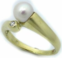 Damen Ring echt Gelbgold 585 14 karat Perlen 8 mm Brillant 0,05ct. Diamant Gold