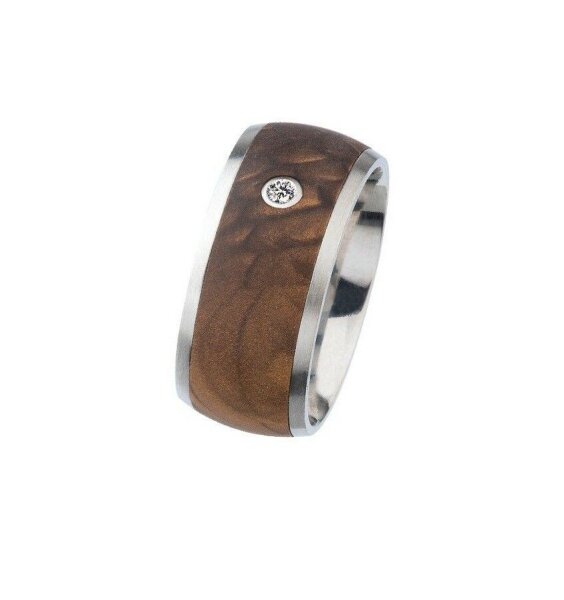 Ernstes Design Ring R377 silk wood braunEdelstahl Brillant 0,02 ct tw/si Diamant