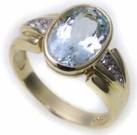 Neu Damen Ring echt Aquamarin Diamant 0,08 ct echt Gold 585 Gelbgold Brillant