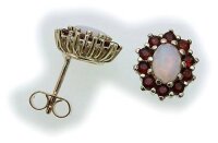 Damen Ohrringe Granat und Opal in Silber 925 Ohrstecker...