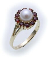 Damen Ring Granat Perlen Silber 925 Granatring...
