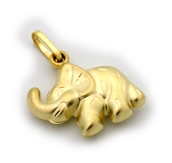 Anhänger Elefant plastisch 3D mattiert 585 Gold Gelbgold Unisex 14kt Geschenk Neu