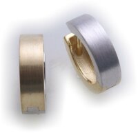 Damen Ohrringe Klapp Creolen bicolor echt Gold 585 14 karat Glanz 15 mm Gelbgold