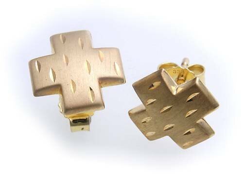 Ohrringe Ohr Stecker Kreuz Gold 333 mattiert diamant. Gelbgold Unisex