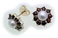 Damen Ohrringe Granat  Zuchtperle Perlen in Gold 333...