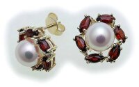 Damen Ohrringe Granat  Zuchtperle Perlen in Gold 585...