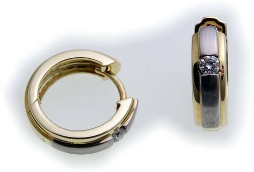 Damen Ohrringe Klapp Creolen echt Gold 750 Brillant 0.12ct Gelbgold Diamant Neu