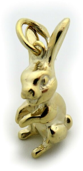 Neu Anhänger Hase echt Gold 585 Kaninchen Hänger massiv Gelbgold 14 karat Top