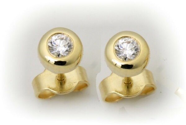 Damen Ohrringe Ohrstecker echt Gold 750 Brillant 0,15 ct wes SI Gelbgold Diamant