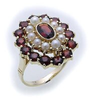 Damen Ring Granat Perlen in Silber 925 Granatring...