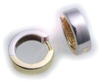 Herren Single Ohrring Klapp Creolen Bicolor echt Gold 585 14 karat Glanz 15 mm Gelbgold