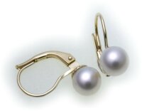 Ohrringe Hänger echt Zuchtperlen 6mm Gold 585 Perlen...